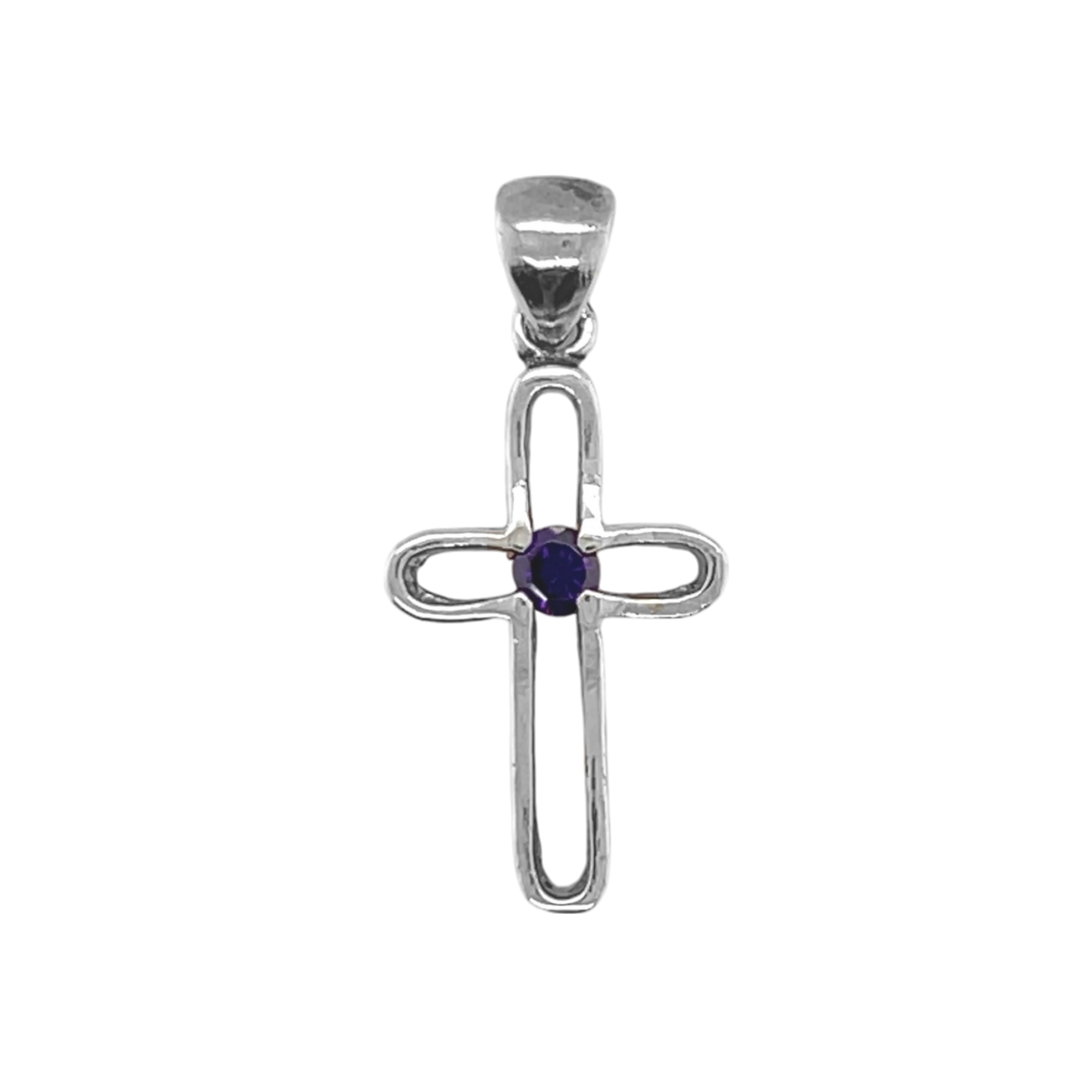 Sterling Silver Purple Stone Cross Pendant