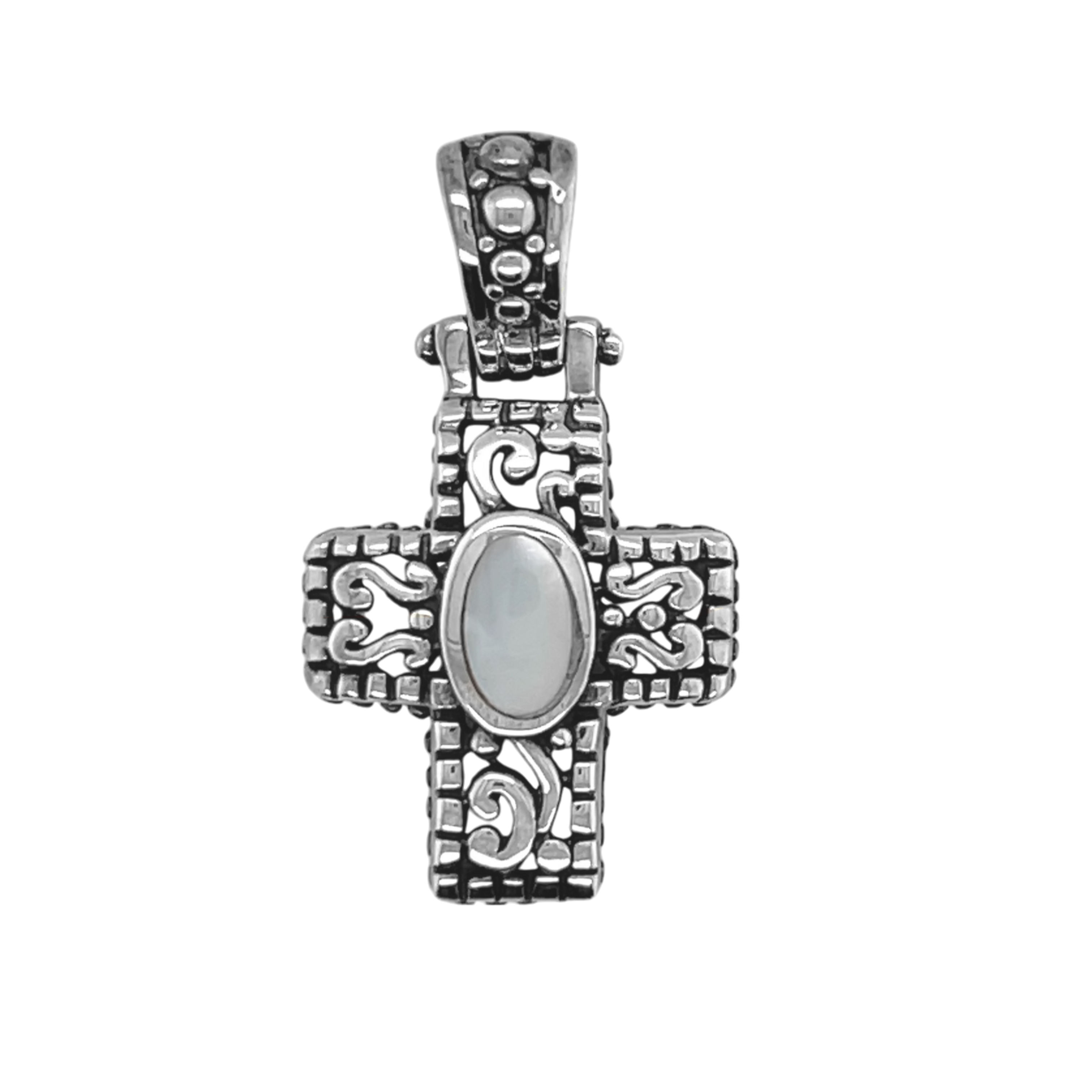 Sterling Silver Filigree Cross W/ Colored Stone Pendant