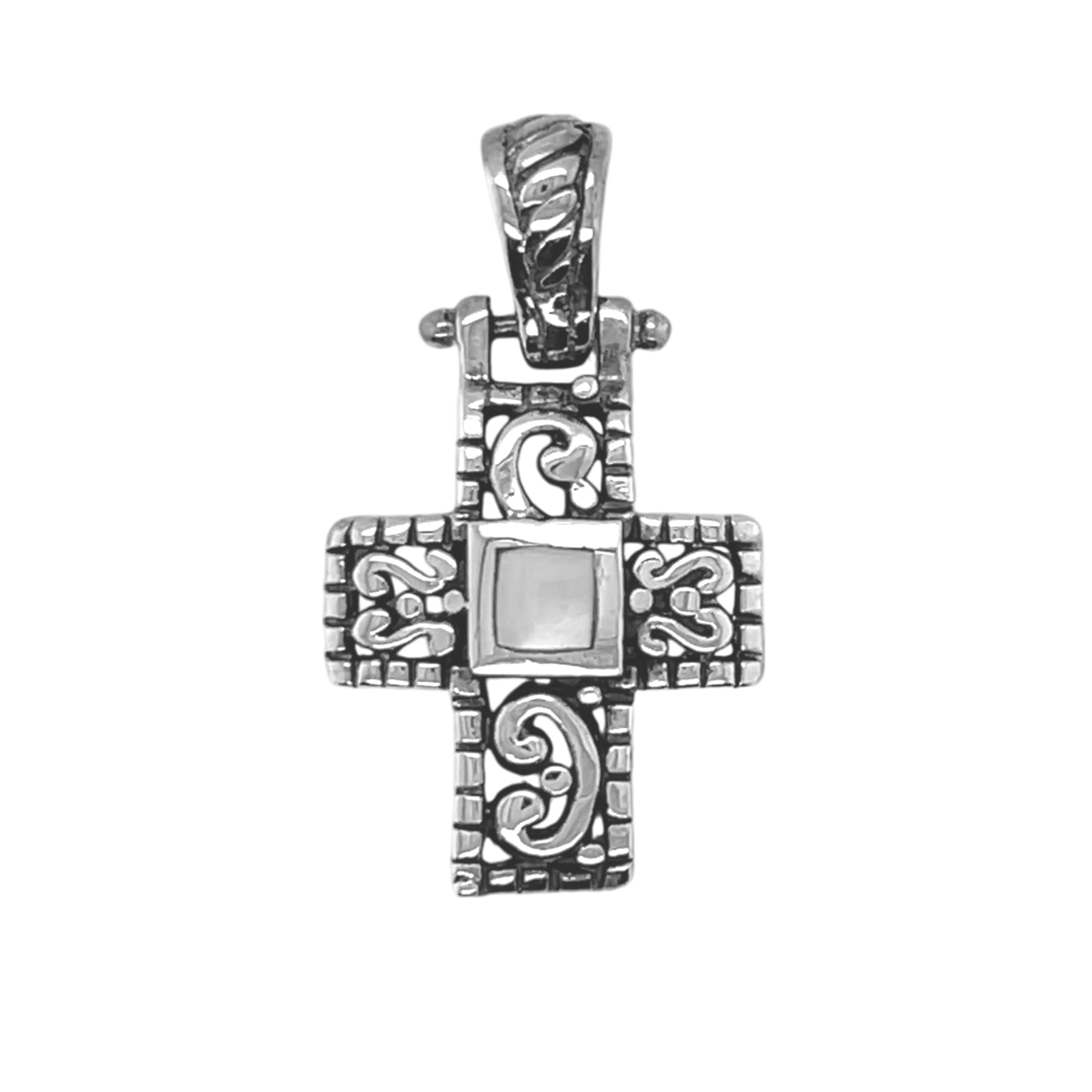 Sterling Silver Filigree Cross W/ Colored Stone Pendant