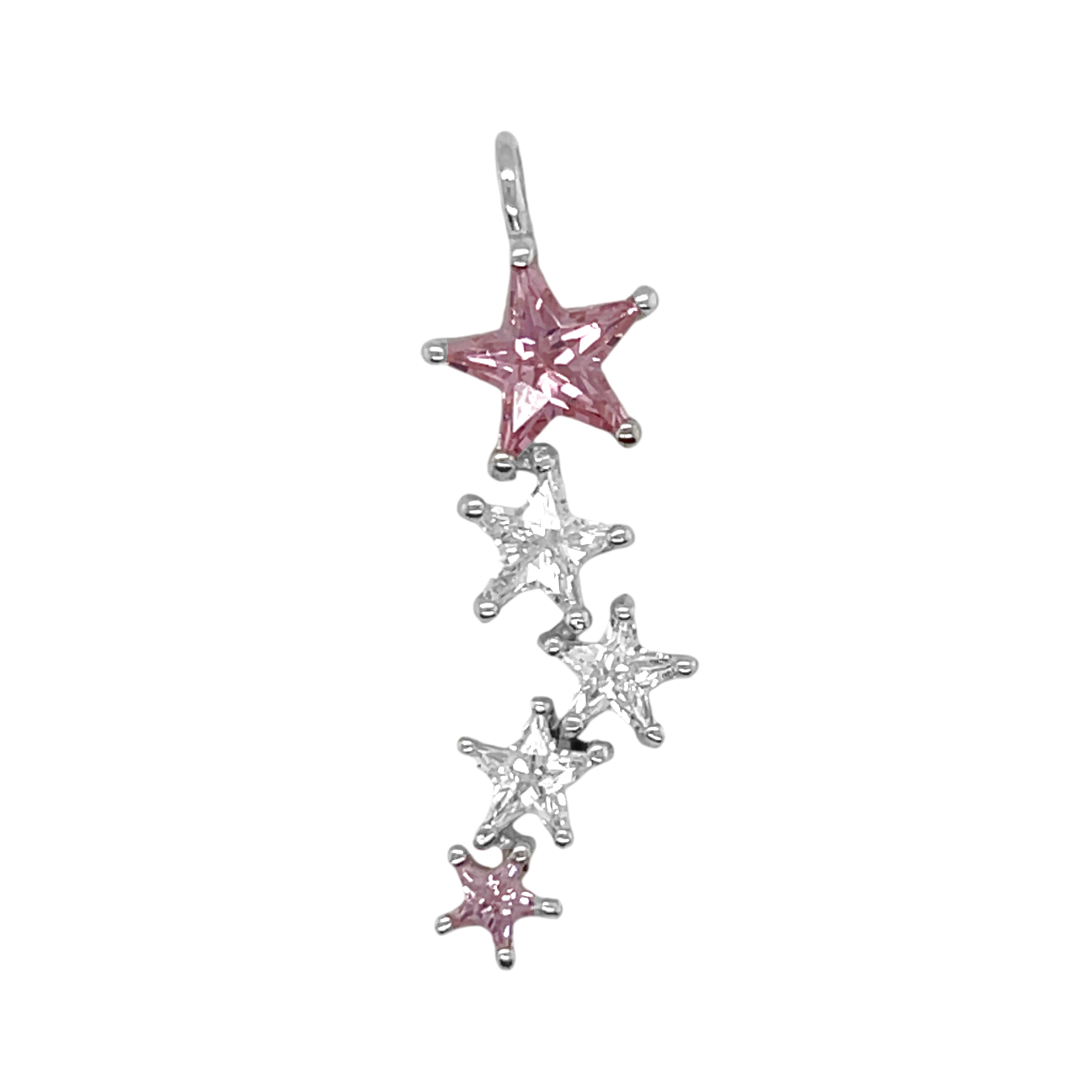 Sterling Silver Pink & Clear 5 Star Pendant