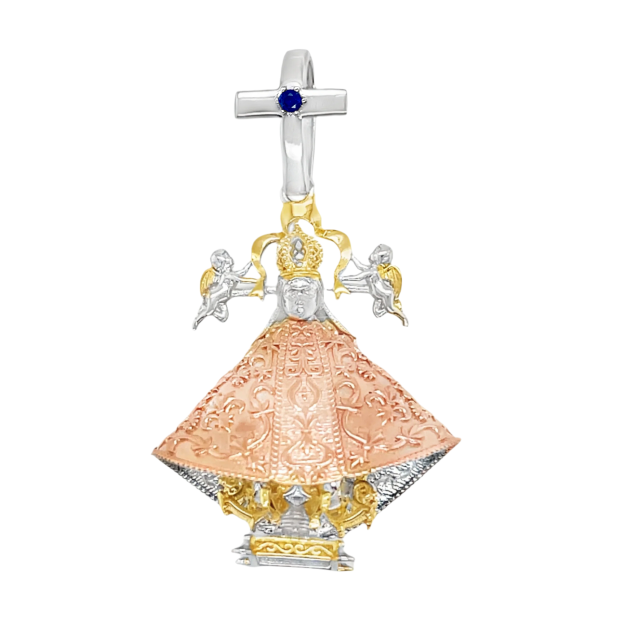 925 Sterling Silver Tri-tone Virgen De Los Lagos Pendant