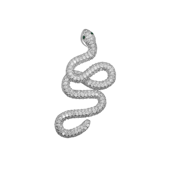 Sterling Silver CZ Green Eyed Snake Pendant