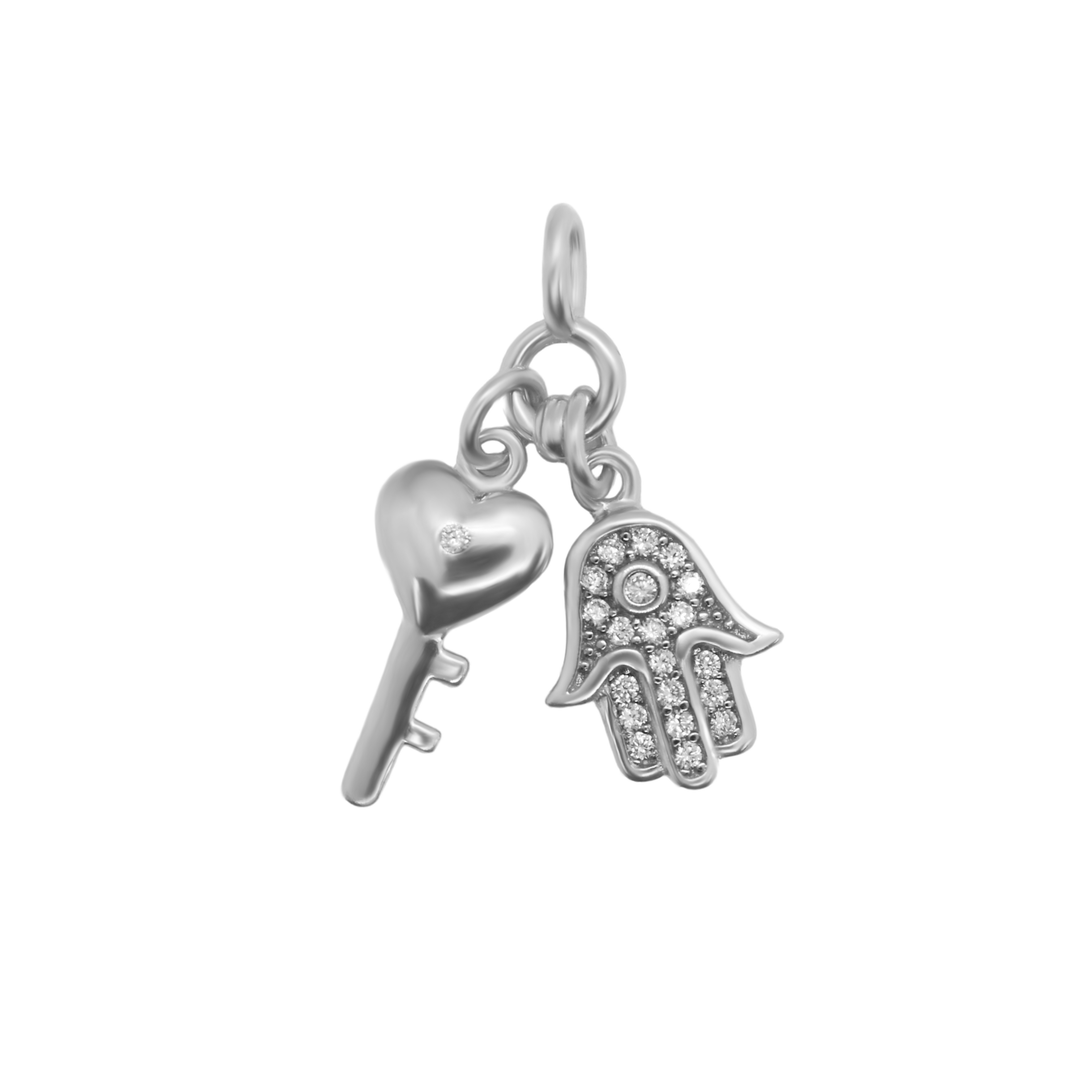 Sterling Silver CZ Hamsa Hand & Key Pendant