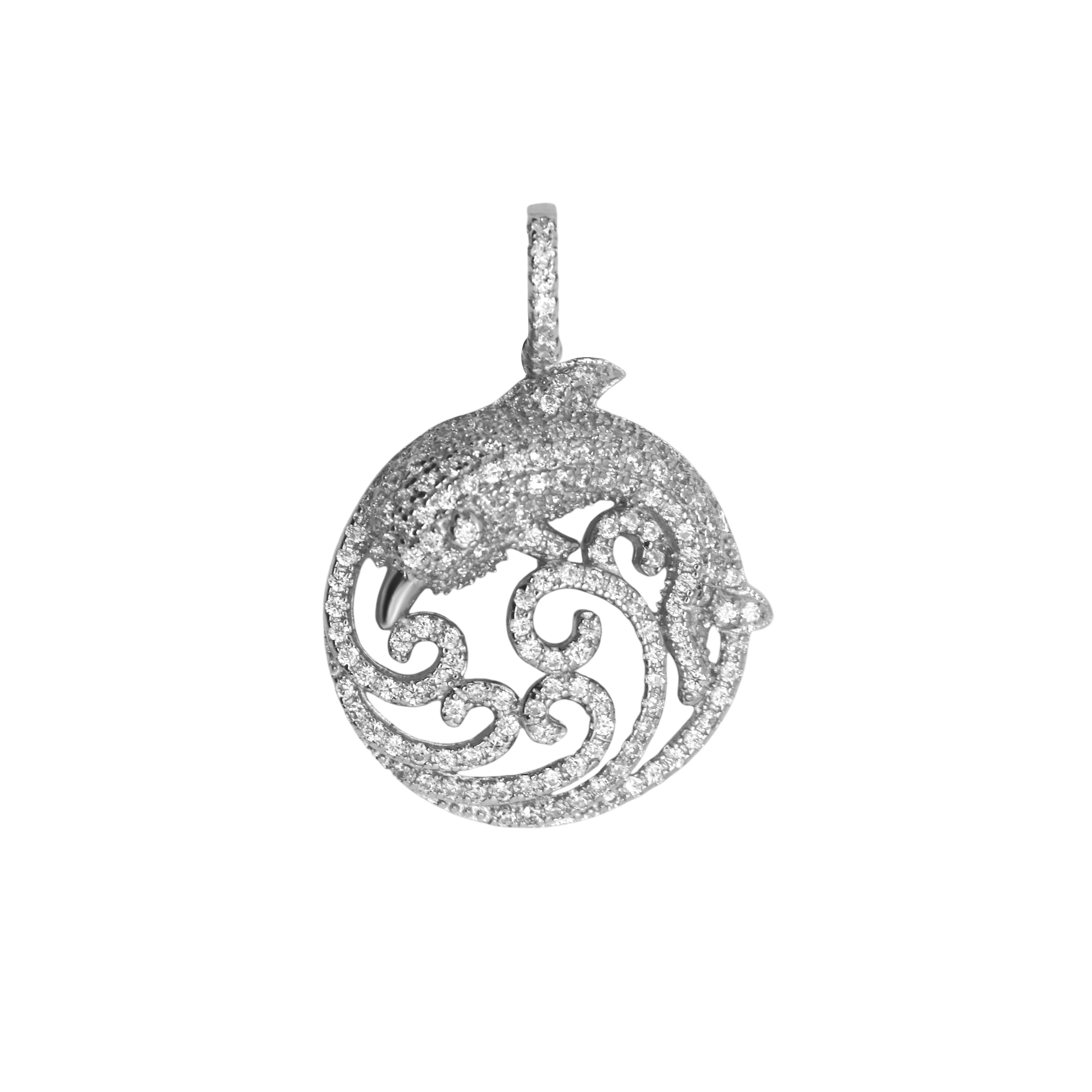 Sterling Silver Decorative Fish CZ Pendant