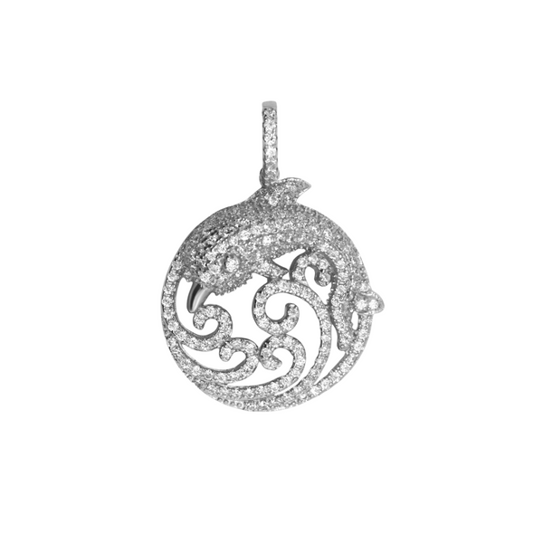 Sterling Silver Decorative Fish CZ Pendant
