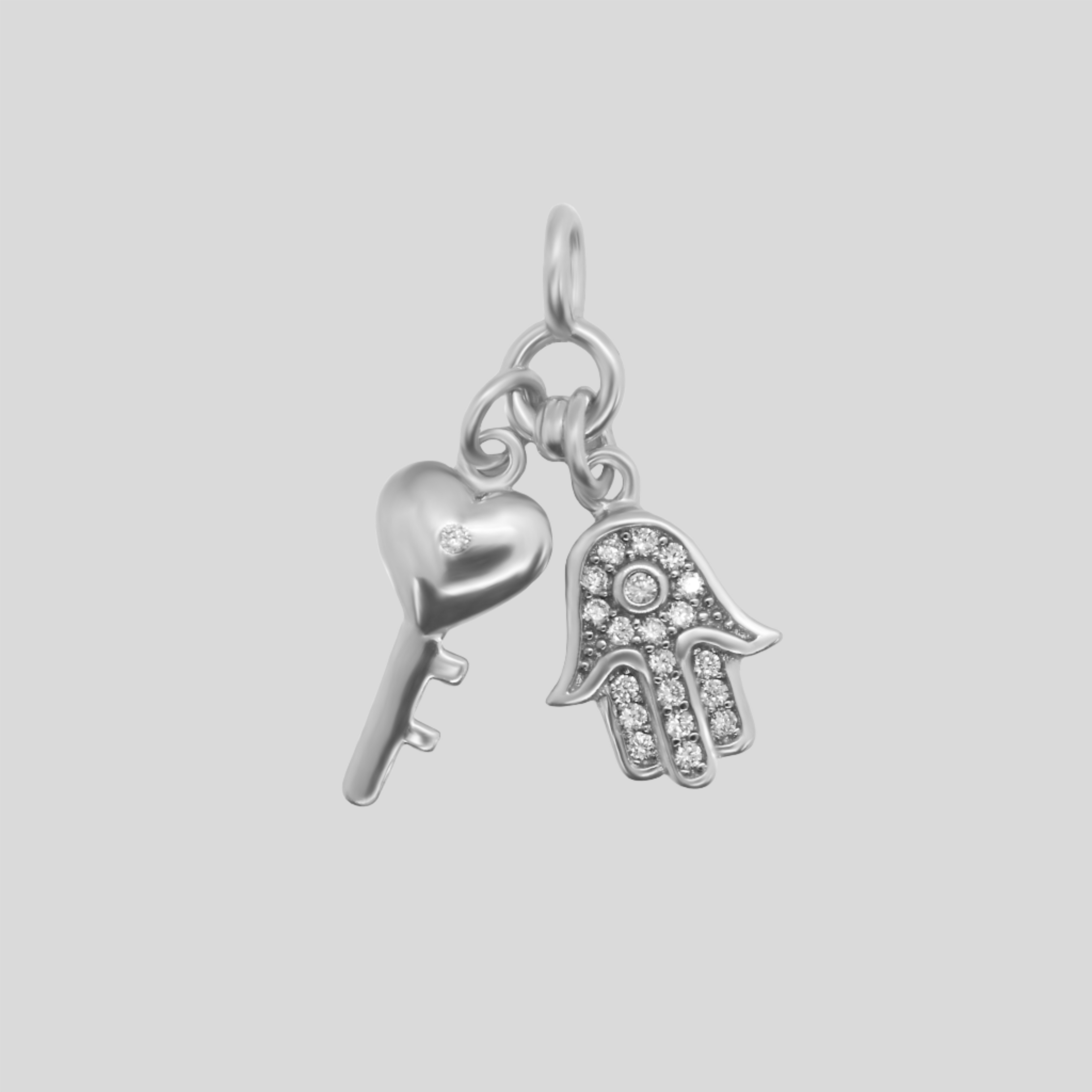 Sterling Silver CZ Hamsa Hand & Key Pendant