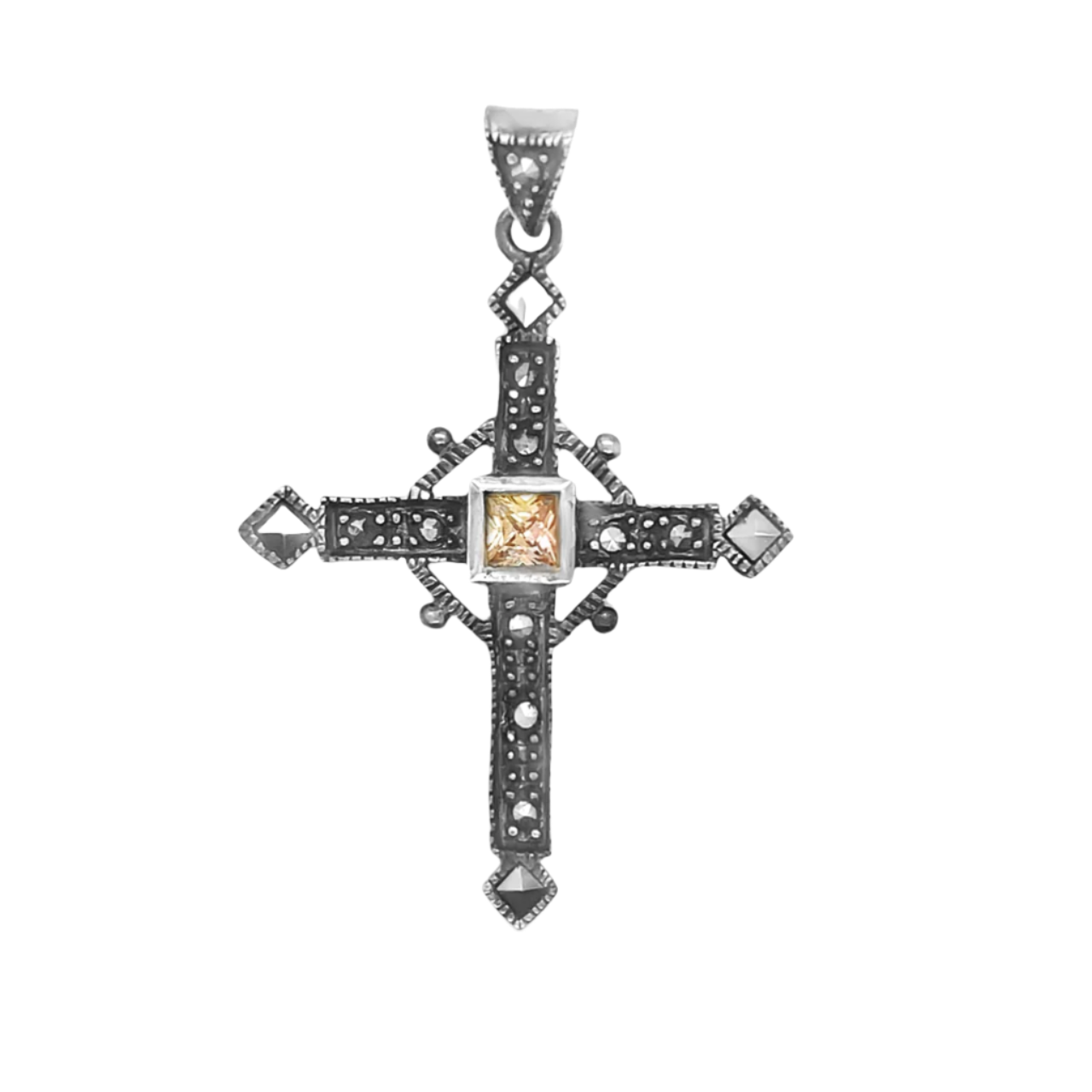 Sterling Silver Decorative Cross Colored Stone Pendant
