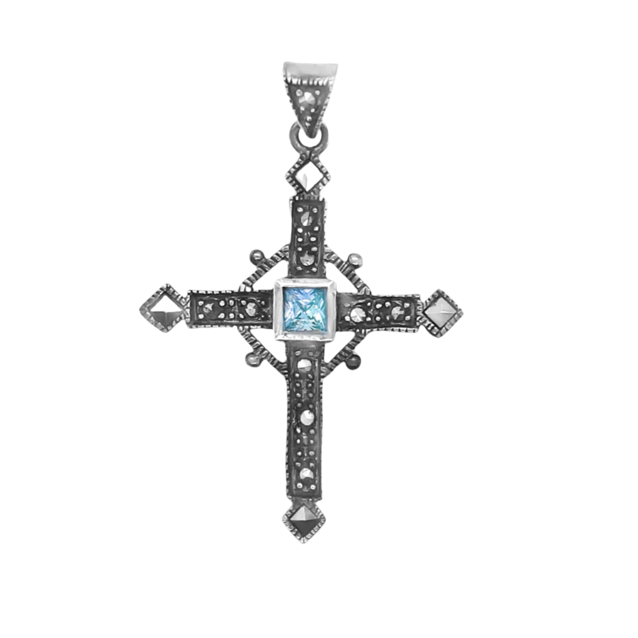 Sterling Silver Decorative Cross Colored Stone Pendant