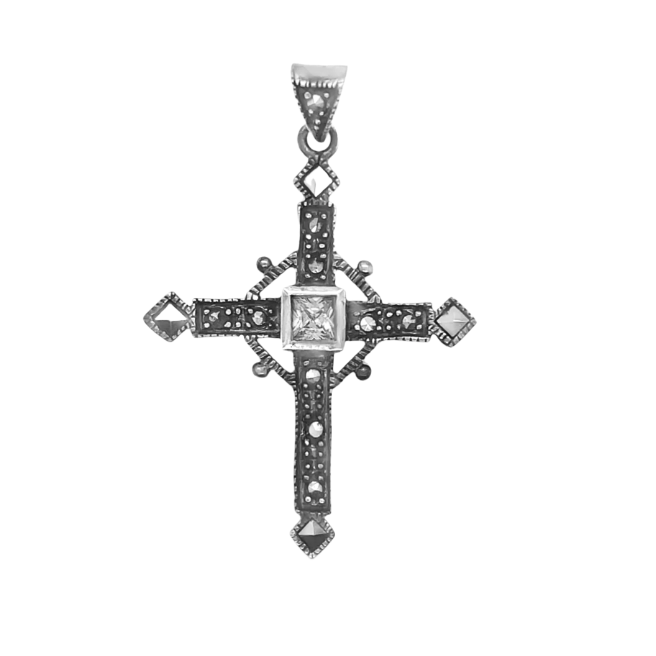 Sterling Silver Decorative Cross Colored Stone Pendant