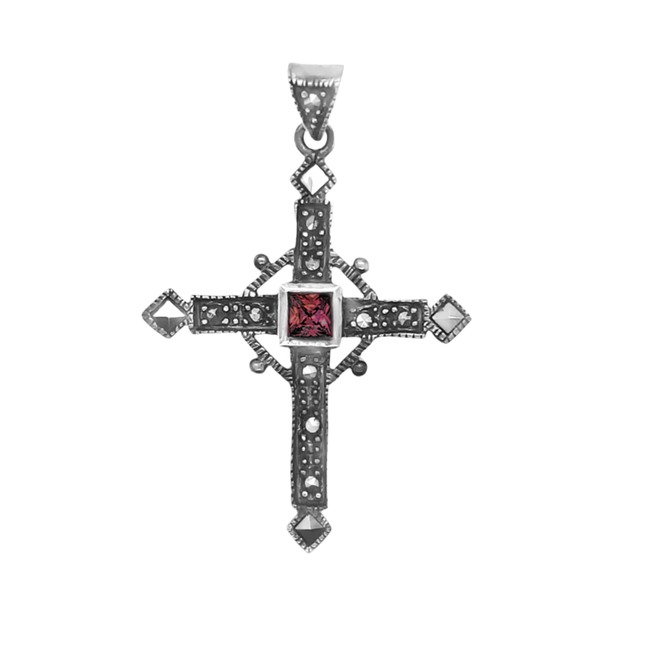 Sterling Silver Decorative Cross Colored Stone Pendant