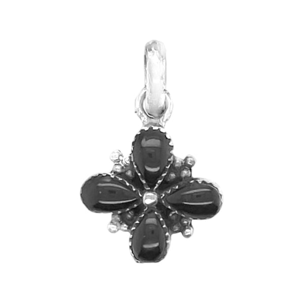 Sterling Silver Black Onyx Flower Pendant