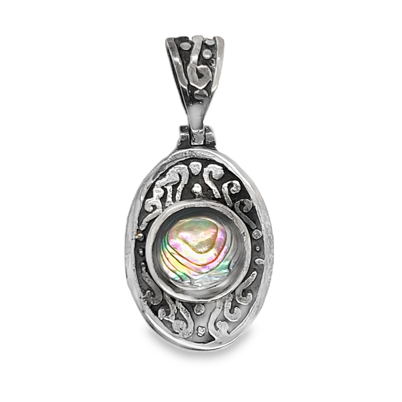 Sterling Silver Colored CZ Filigree Design Oval Pendant