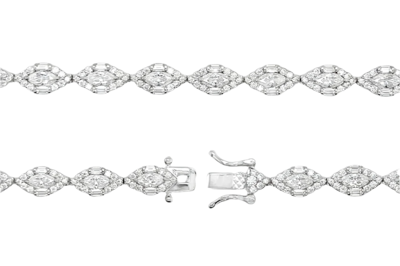 Sterling Silver Moissanite Marquise Cluster Bracelet (7")