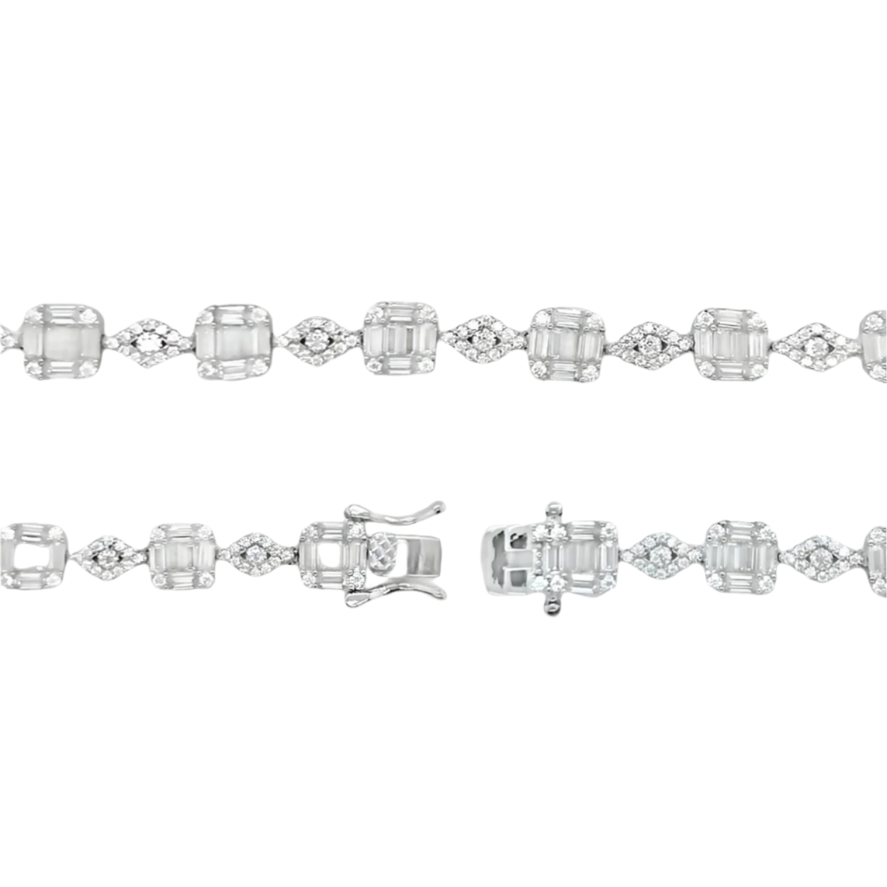 Sterling Silver Moissanite Square & Marquise Cluster Bracelet (7")