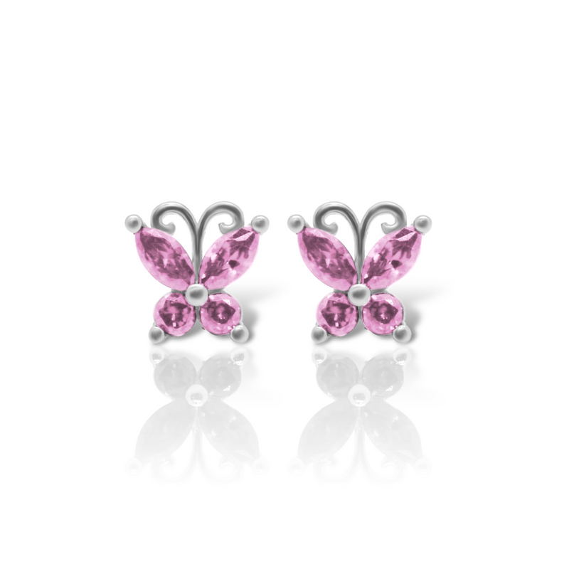 Sterling Silver CZ Butterfly Earring Studs (6 Colors)