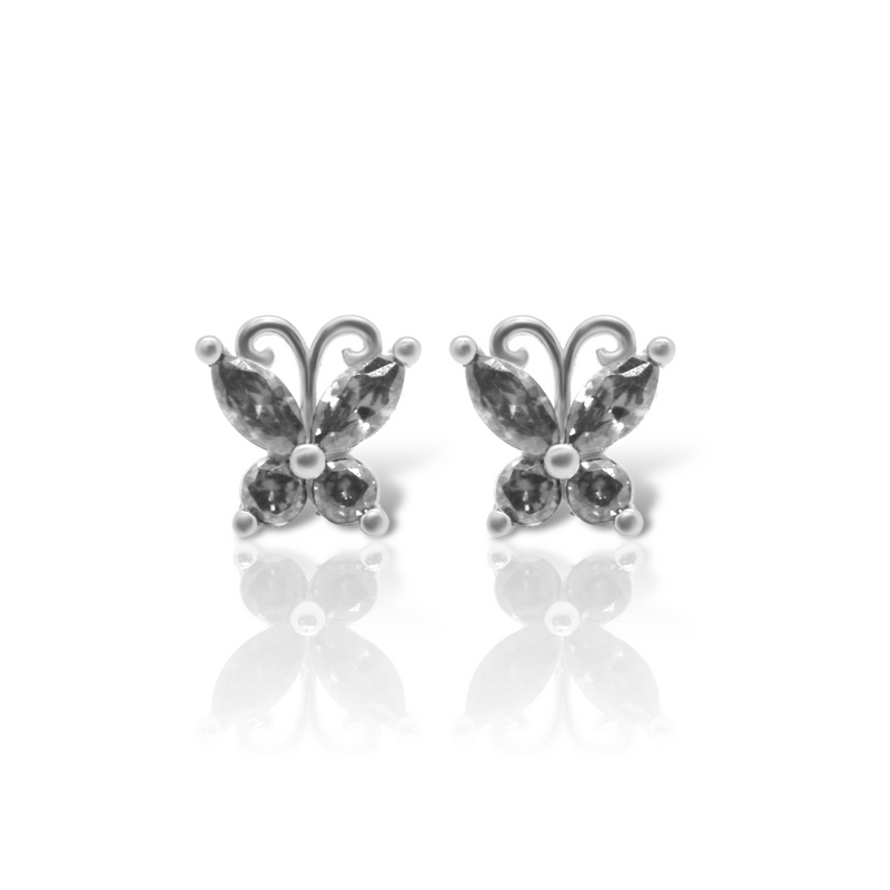 Sterling Silver CZ Butterfly Earring Studs (6 Colors)