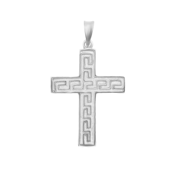 Sterling Silver Greek Key Design Cross Pendant