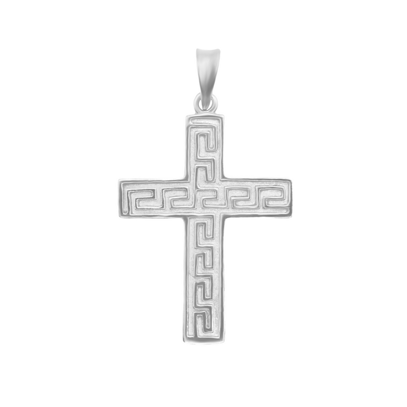 Sterling Silver Greek Key Design Cross Pendant