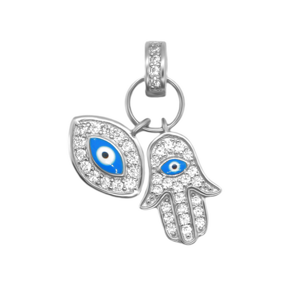 Sterling Silver CZ Evil Eye & Hamsa Hand Pendant