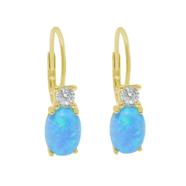 Sterling Silver Gold Plated Oval Blue Opal Huggie Earrings