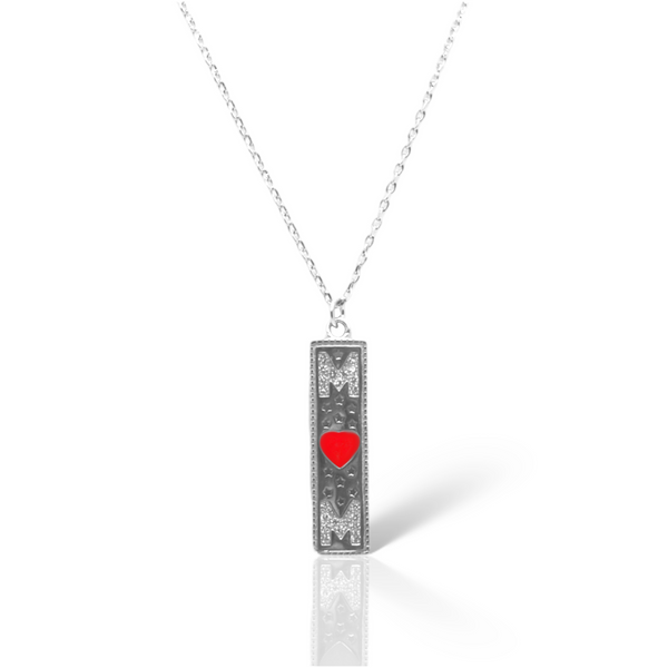Sterling Silver CZ MOM W/ Heart Center Bar Necklace