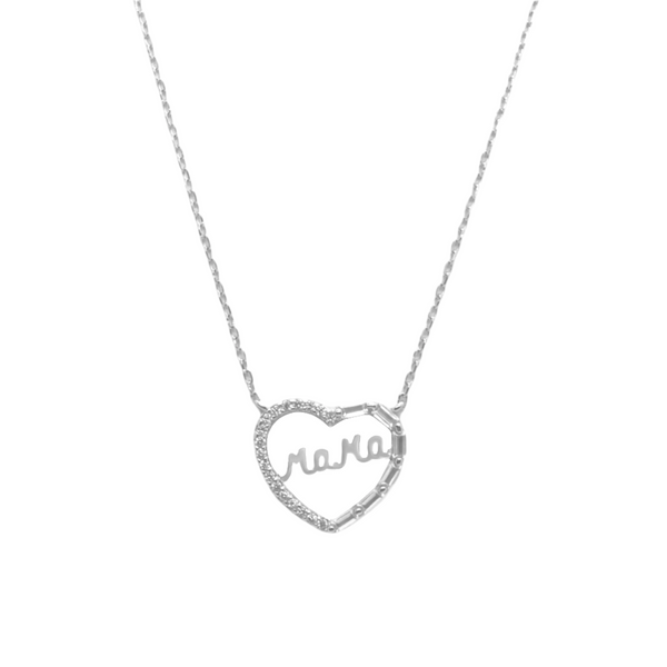 Sterling Silver CZ Baguette Heart "MAMA" Necklace