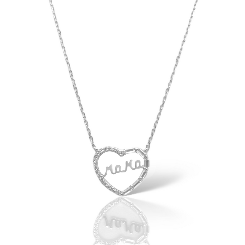 Sterling Silver CZ Baguette Heart "MAMA" Necklace