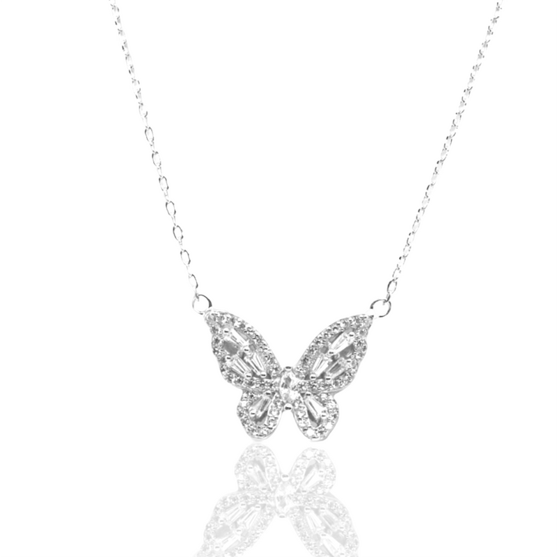 Sterling Silver CZ Butterfly Necklace