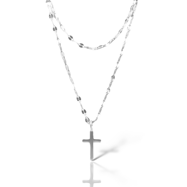 Sterling Silver Layered Lana Chain Solid Cross Necklace