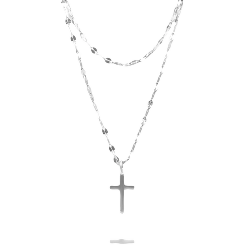 Sterling Silver Layered Lana Chain Solid Cross Necklace