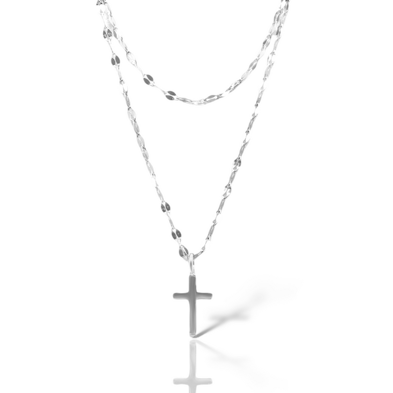 Sterling Silver Layered Lana Chain Solid Cross Necklace