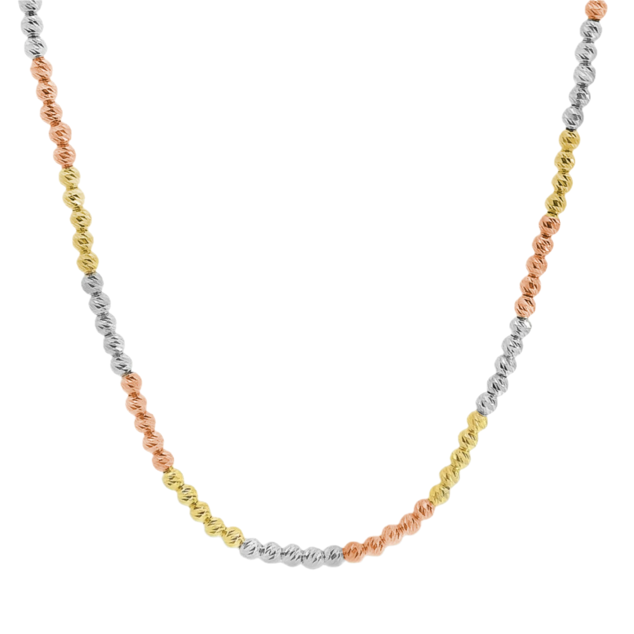 Sterling Silver Tricolor Round Diamond Cut Bead Chain