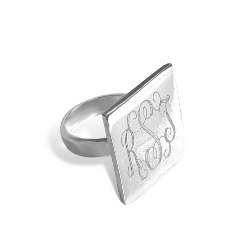 German Silver Engravable Square Ring