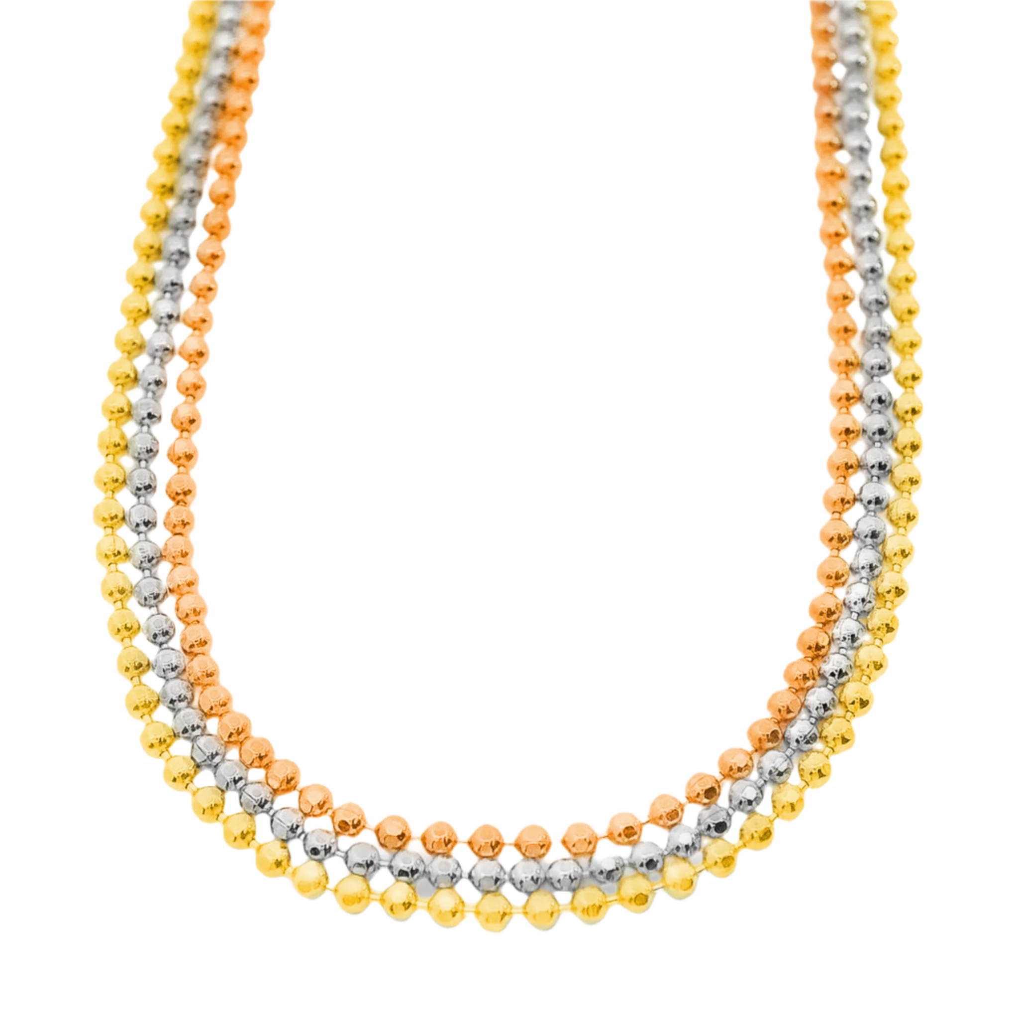 Sterling Silver Triple Strand Round Bead Tricolor Chain
