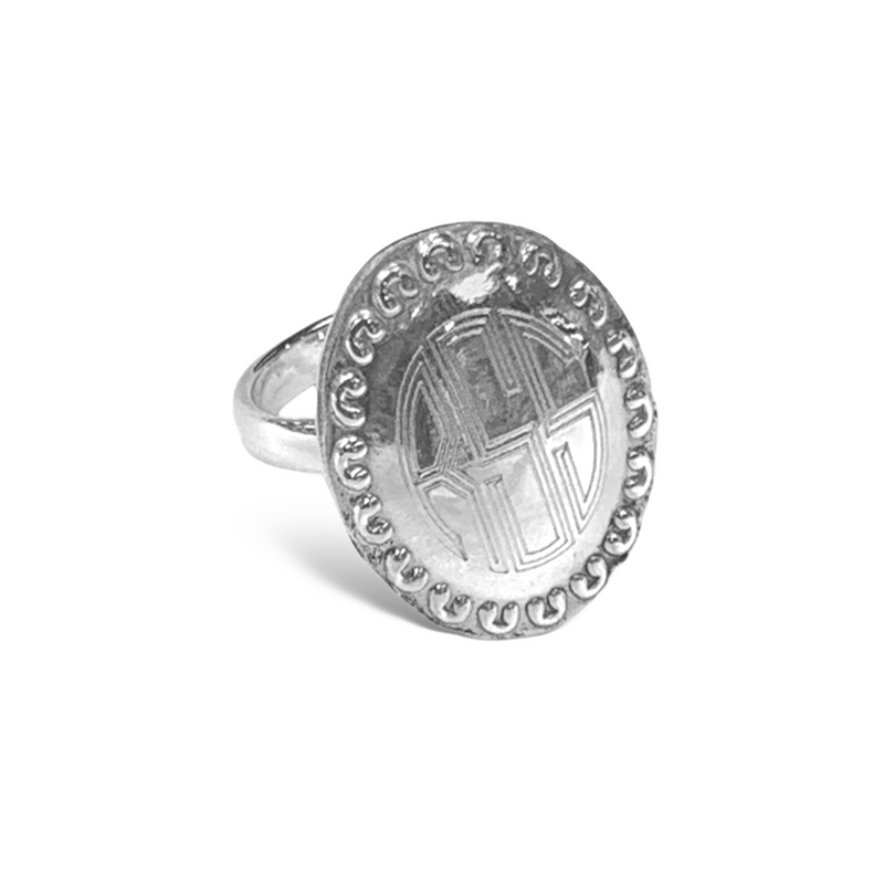 German Silver Ring with Bead Border Design