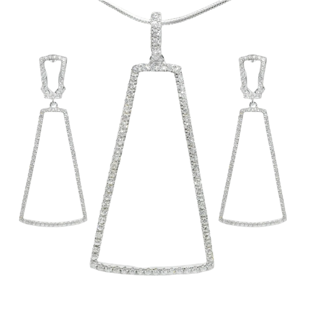 Sterling Silver Large Open CZ Geometric Pendant & Earrings Set ( Chain not included )