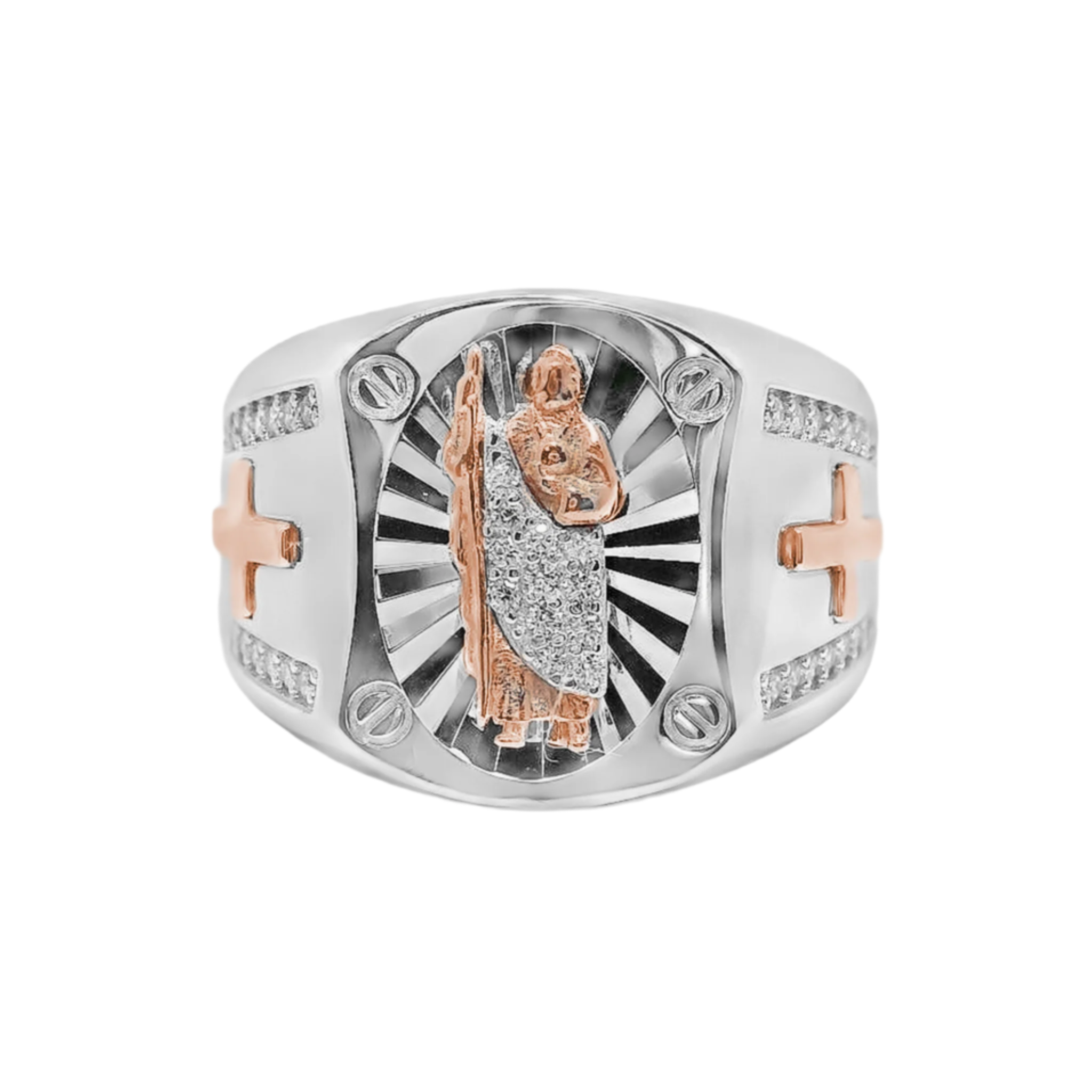 925 Sterling Silver Rose Gold Saint. Jude Men's Ring