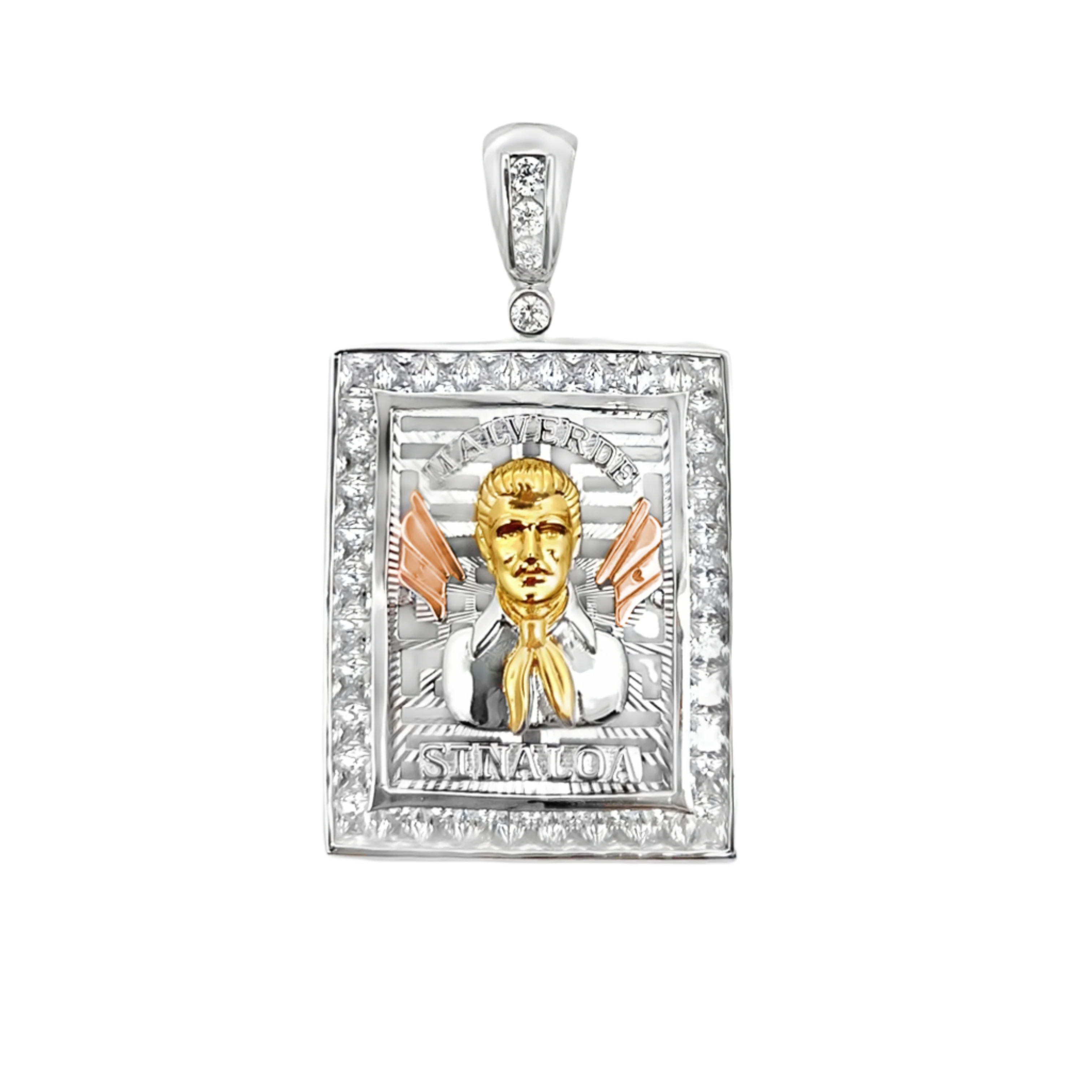 925 Sterling Silver tri-tone Malverde Pendant