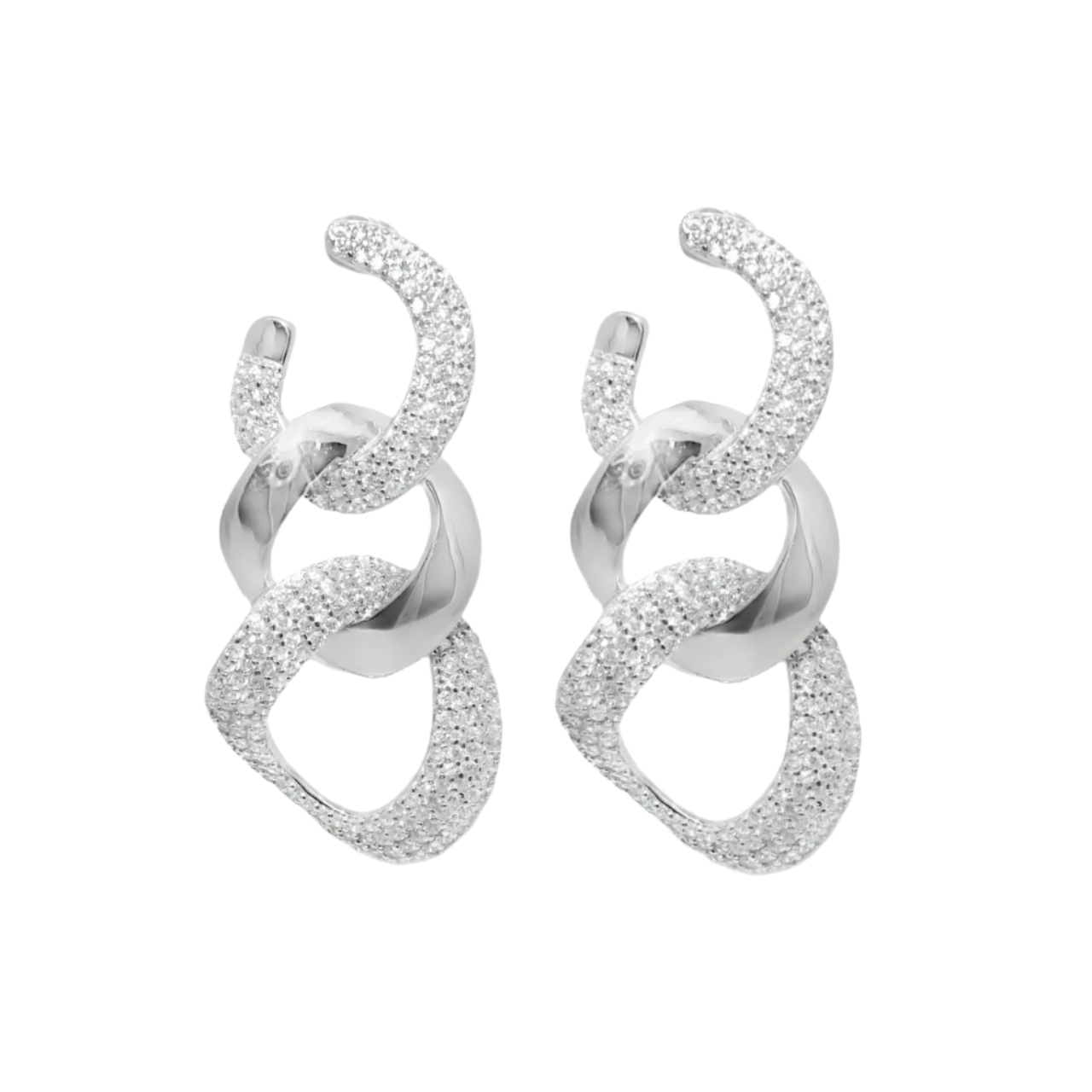 Sterling Silver CZ Link Chandelier Earrings