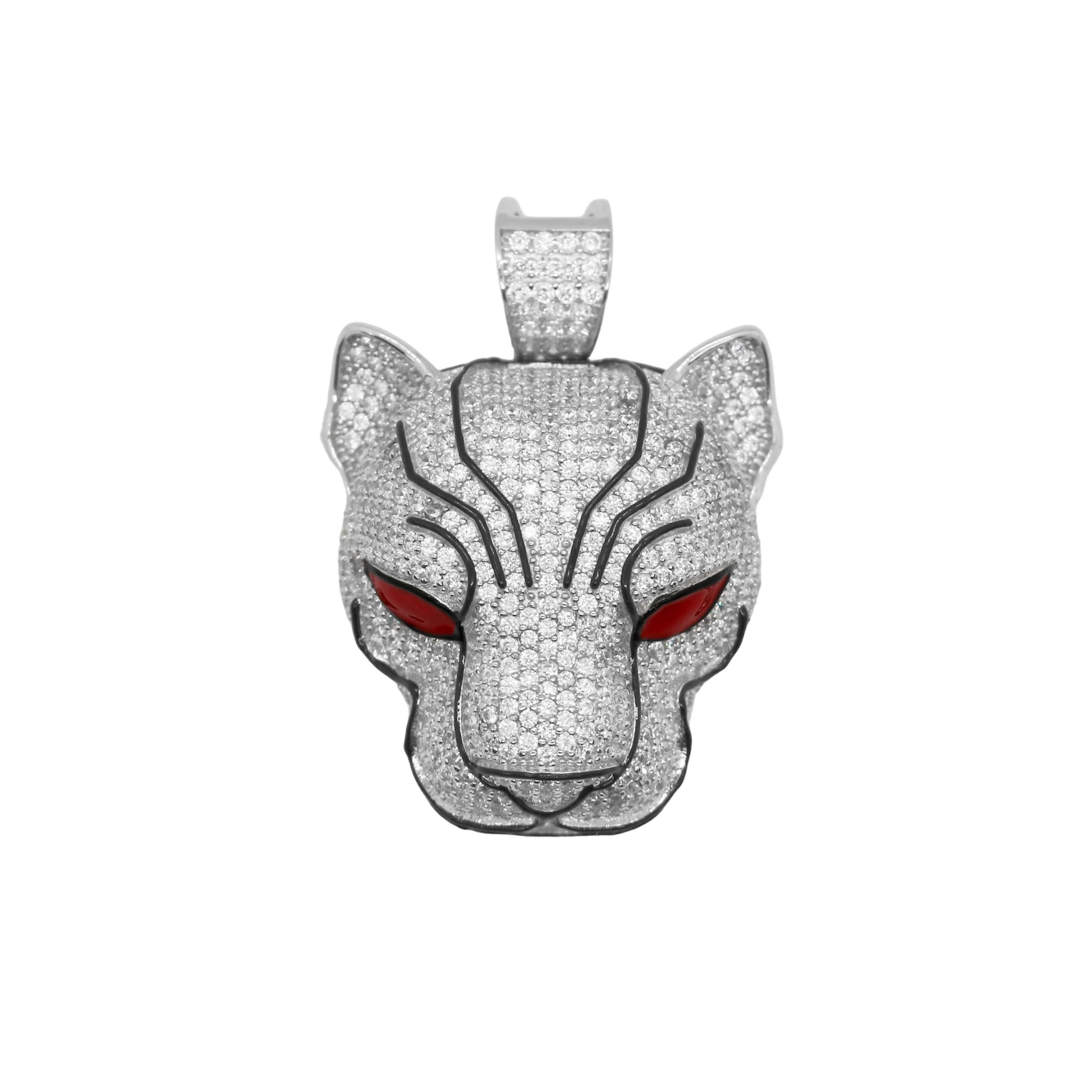 Sterling Silver CZ Cheetah Red Eyes Pendant