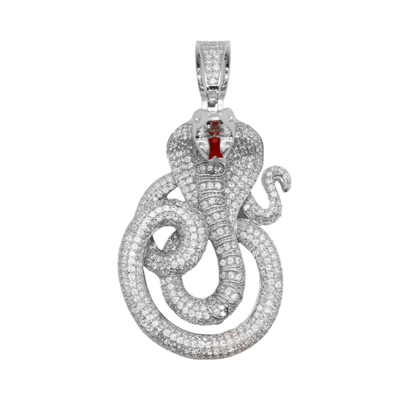 Sterling Silver CZ Red Tongue Cobra Pendant