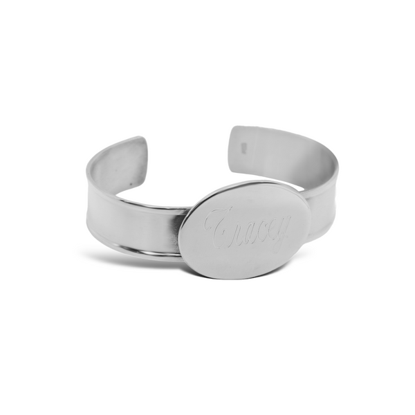 Sterling Silver Engravable Horizontal Oval Cuff Bracelet With Double Wire Band