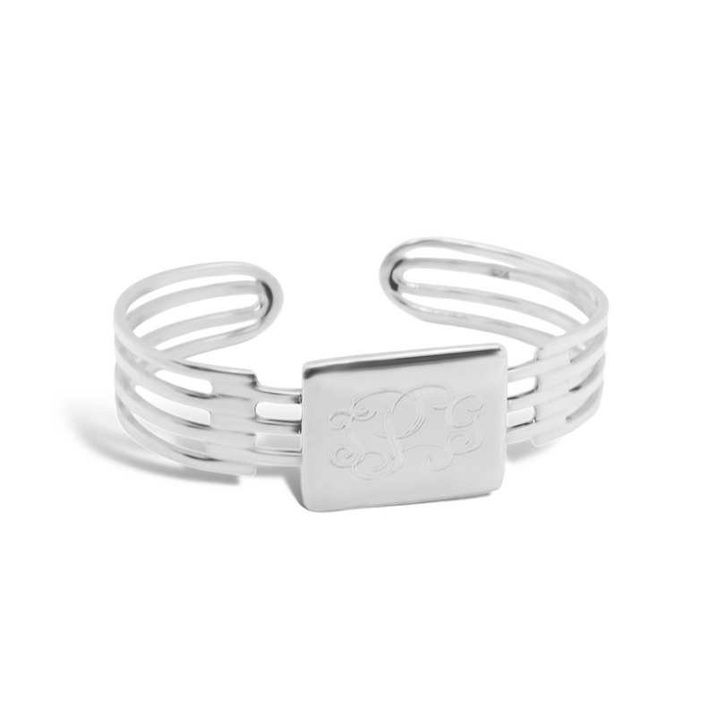 Sterling Silver Engravable Horizontal Rectangle Cuff Bracelet