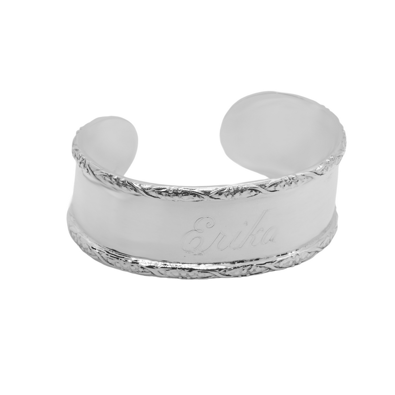 Sterling Silver Engravable Cuff Bracelet With Designed Trim
