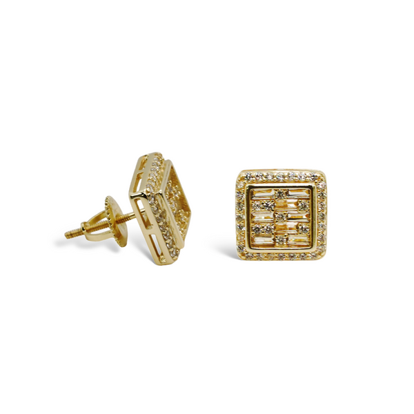 Sterling SIlver Gold Plated Square CZ Screwback Earrings