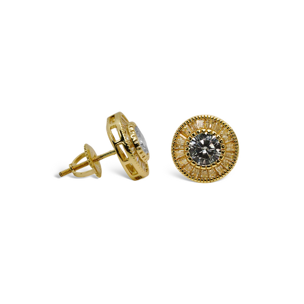 Sterling SIlver Gold Plated Round CZ Screwback Earrings