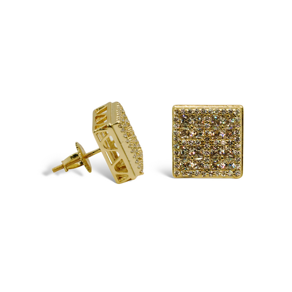 Sterling SIlver Gold Plated Square CZ Screwback Earrings