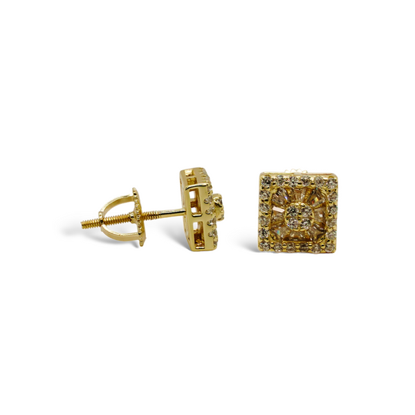 Sterling Silver Gold Plated Square Baguette CZ Screwback Earrings