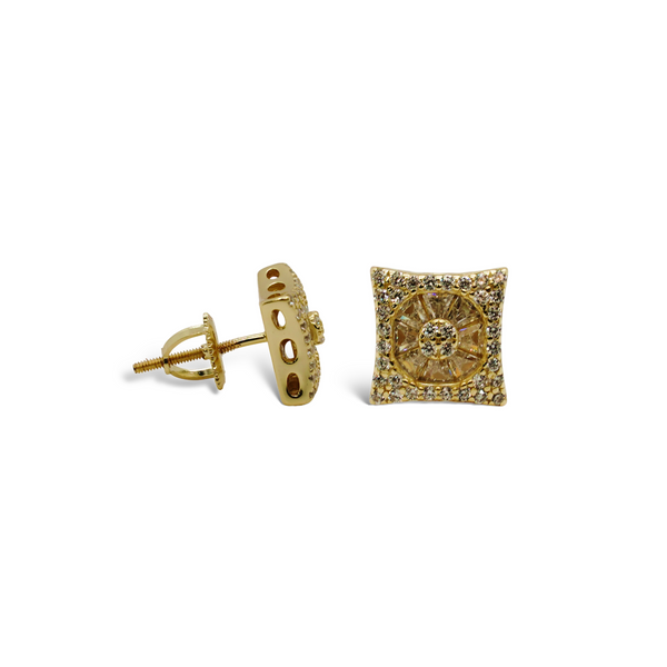 Sterling Silver Gold Plated Curved Square CZ Screwback Earrings