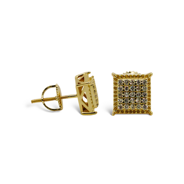Sterling Silver Gold Plated Square CZ Screwback Earrings